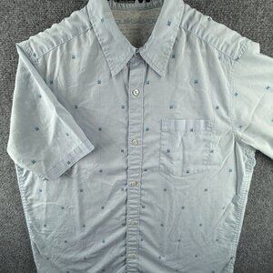 Quiksilver Button Up Shirt Short Sleeve Casual Men Blue Graphic Print Medium